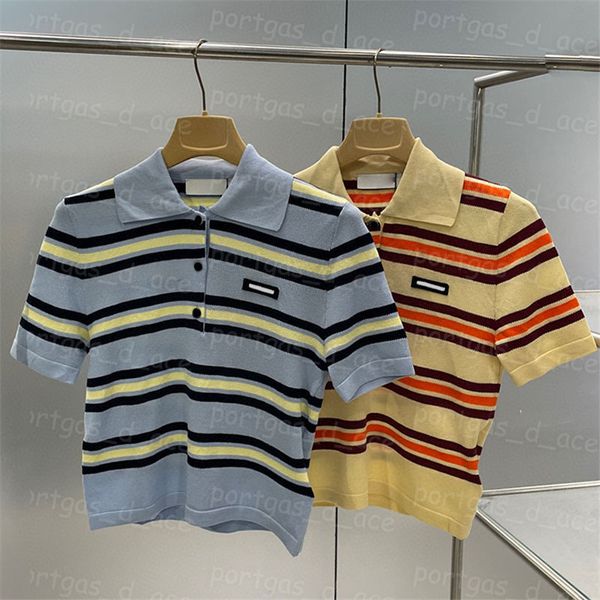 Striped Knitted Polos Designer Women Shirt Top Luxury Knits Tops Short Sleeve Casual Shirts Contrast Color Polo Tops