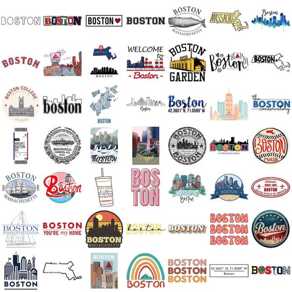 50 American Boston Graffiti Stickers Decorative Guitar Notebook Lage DIY Waterproof