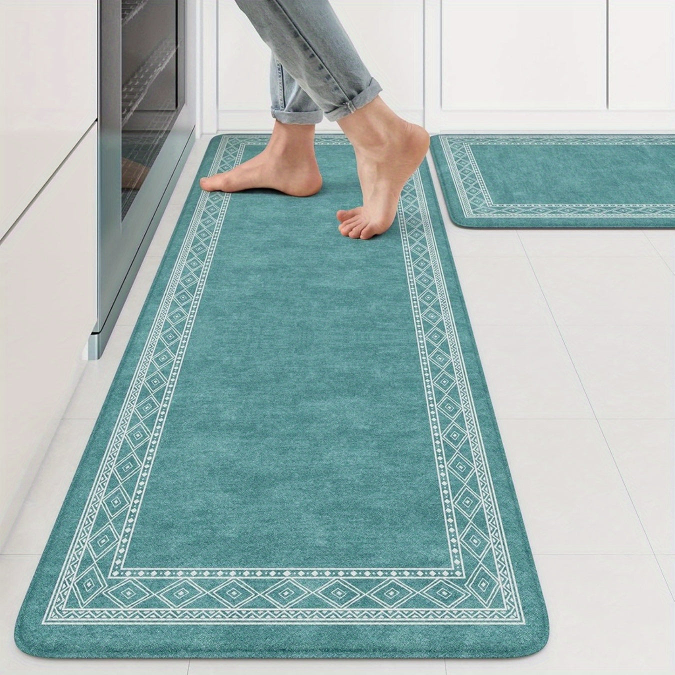 TEMU 1pc Rubber Non-slip Kitchen Mat 48x17 Inches (121.5x43.5 Cm), Kitchen Mats, Farmhouse Kitchen Floor Mats Non Slip, Turquoise Kitchen Mats For