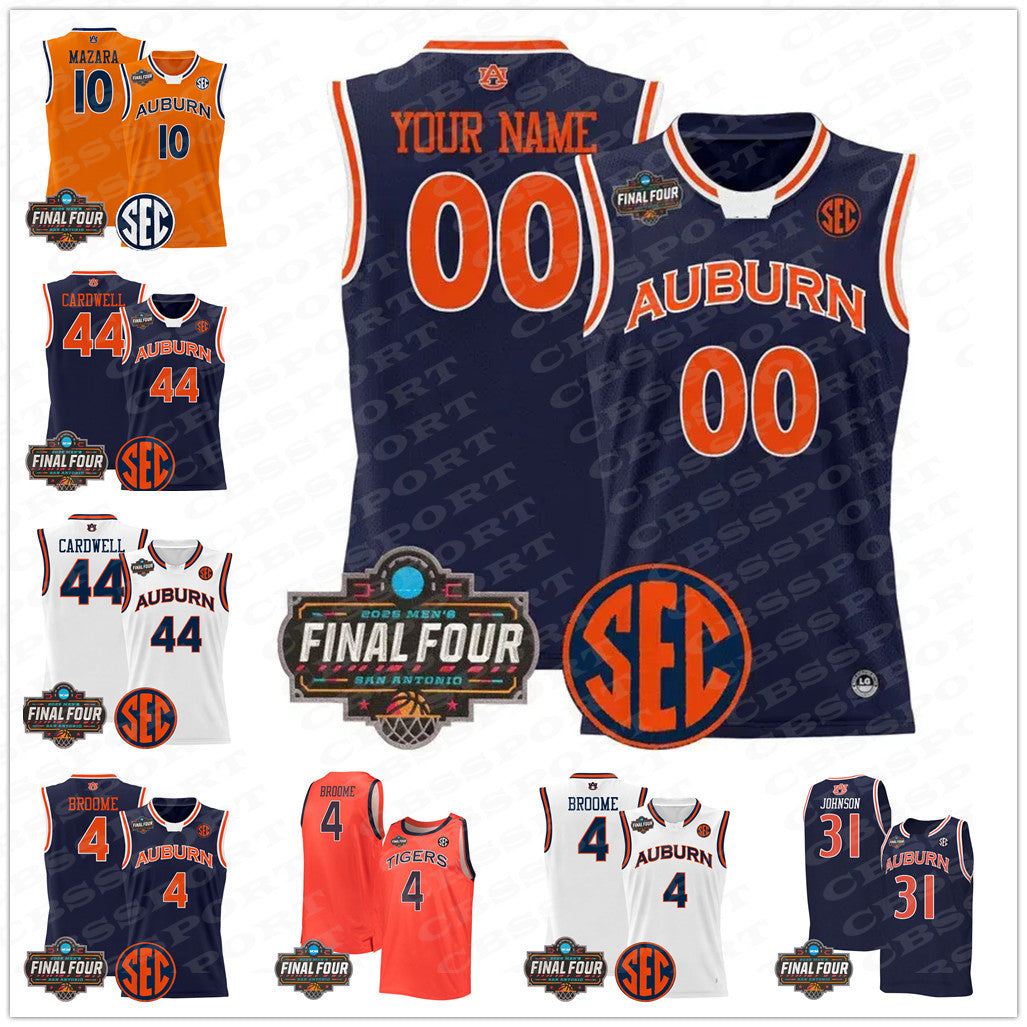 Top 2025 Final Four Auburn College Tigers Basketball Jerseys 4 Johni Broome 10 Chad Baker-Mazara 13 Miles Kelly Charles 34 Barkley 0 Tahaad Pettifor