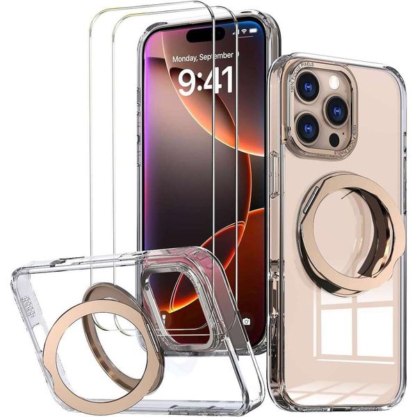 MagSafe 3 Stand Compatible Not-Yellowing with 2X Screen Protector Military-Grade Protection Case for iPhone 16 Pro Max 6.9 Desert Titanium