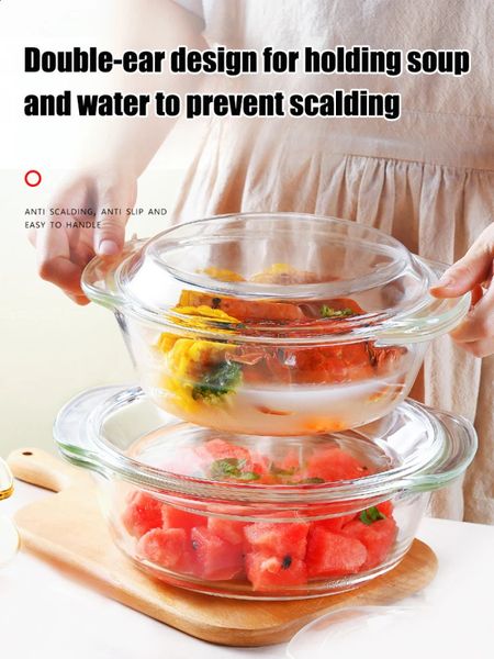 Crystal bowl with borosilicate glass cover hightemperature oven suitable for microwave 240826