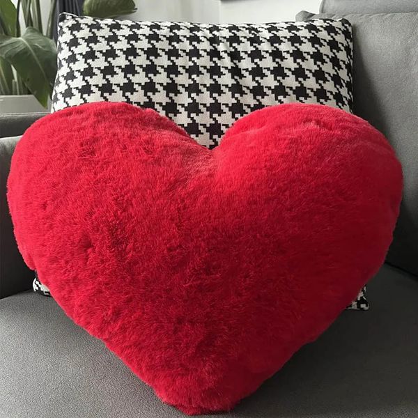 1217 Faux Rabbit Fur Heart Pillow Decorative Pillows Plush Love Heart Shaped Fluffy Throw Pillow Cushion Valentines Day Gifts 241209