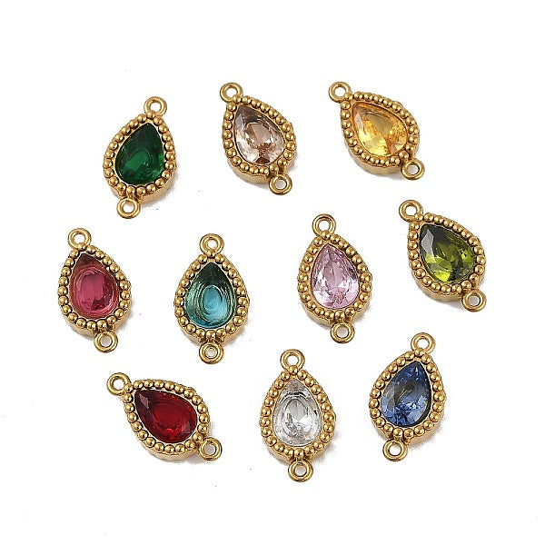 Connecteurs de breloques en forme de larme en acier inoxydable 304 avec placage ionique (IP) et zircone cubique