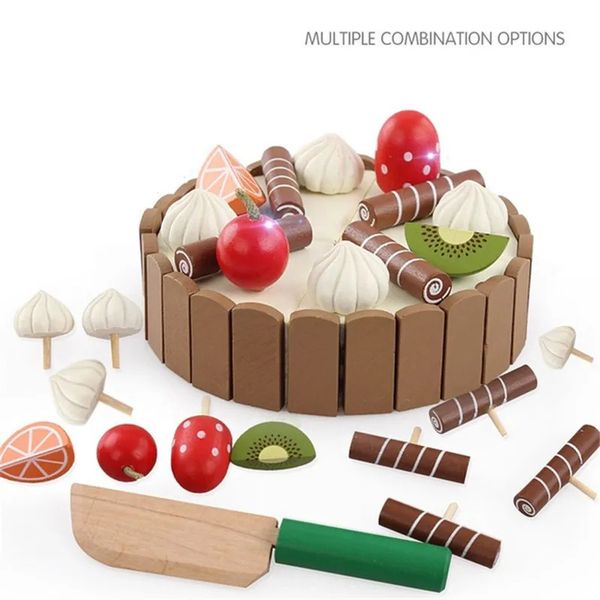 Wooden Children Kitchen Toys Pretend Toys Cutting Cake Play Food Kids Toys Wooden Fruit Cooking Toys For Baby Birthday Interests 250107