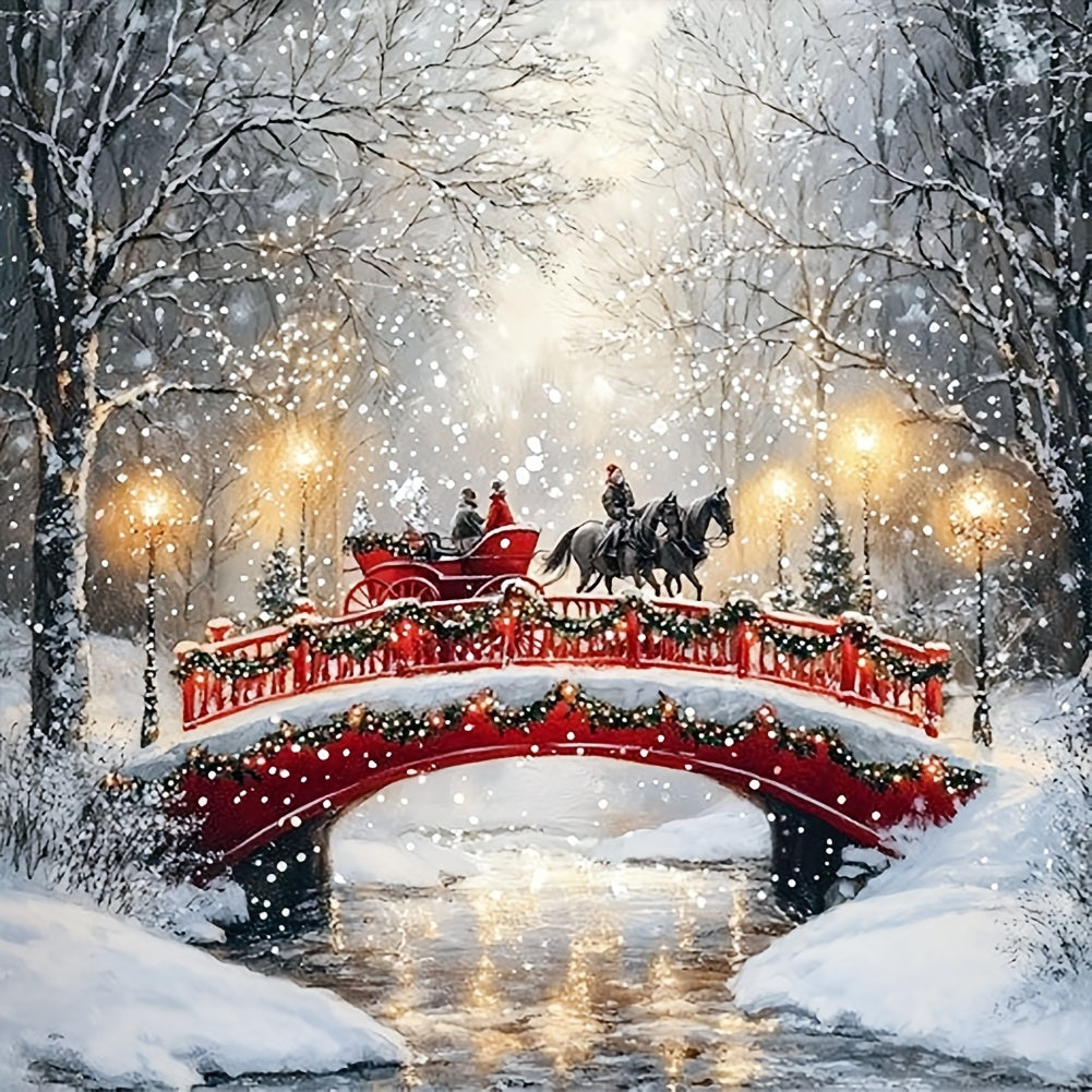 TEMU Diy 5d Diamond Painting Kit - Snowy Bridge Scene, 15.7x15.7in Frameless Canvas Art, Round Embroidery Craft For Wall Decor, Perfect Gift For