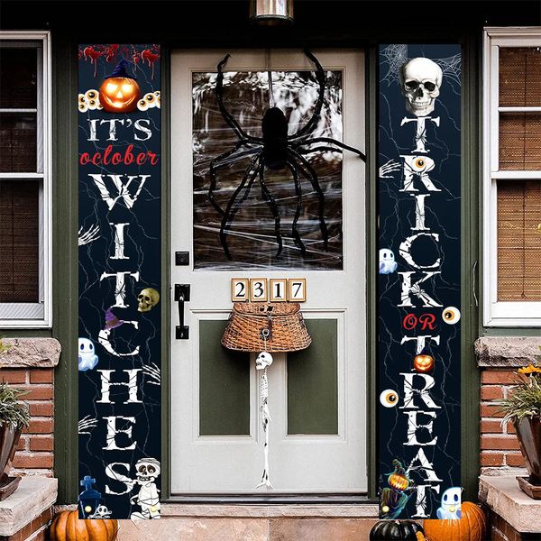 Halloween Outdoor Trick or Treat Welcome Signs Its Witches Front Porch Banners for Fall Decor Halloween Porch Decorations 240819