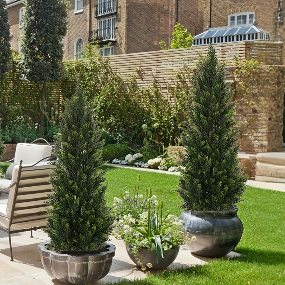 TEMU Artificial Topiary Cedar Christmas Tree Plants Outdoor Indoor, 2ft 3ft 4ft 5ft Potted With Planters For Front Porch Home Decor, Fake Tree Set Of