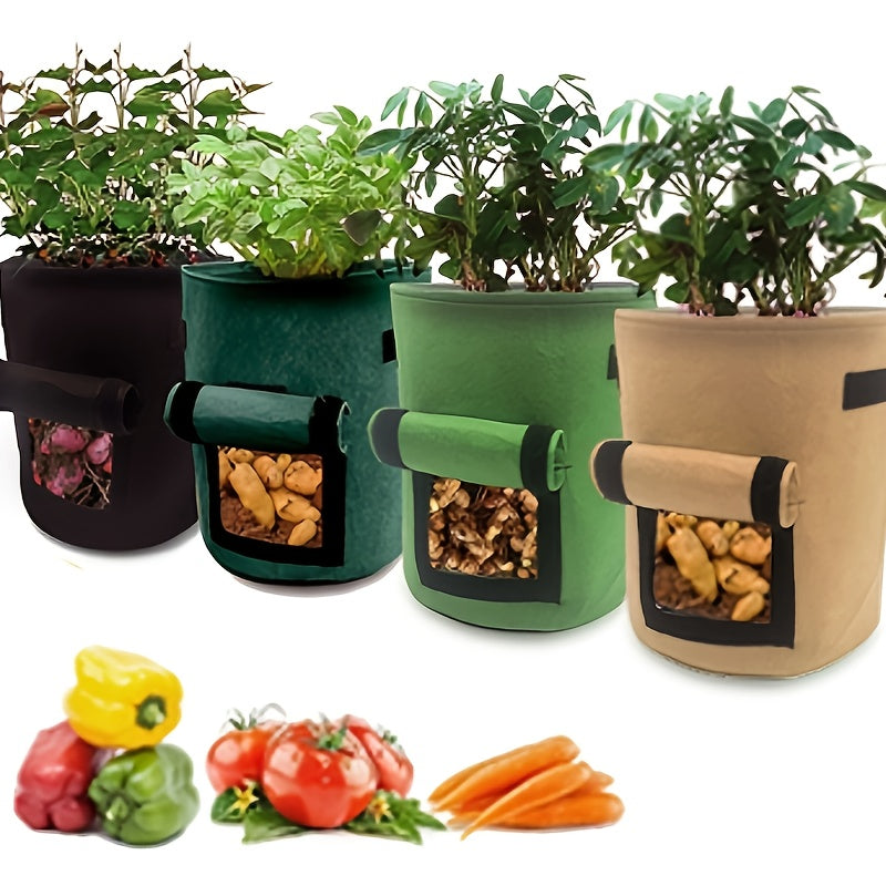 TEMU 4-pack Potato Grow Bags With Lid, 7 Gallon, Durable Fabric, Handles And Harvest Window, Non-woven Planting Pots For Tomatoes And Vegetables, In
