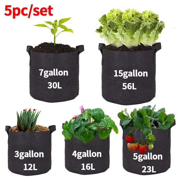 5pcs-set Felt Grow Bags Gardening Fabric Vegetable Flower Tomato Potato Planting Pots Greenhouse Garden Planting Nursery Pot 250210