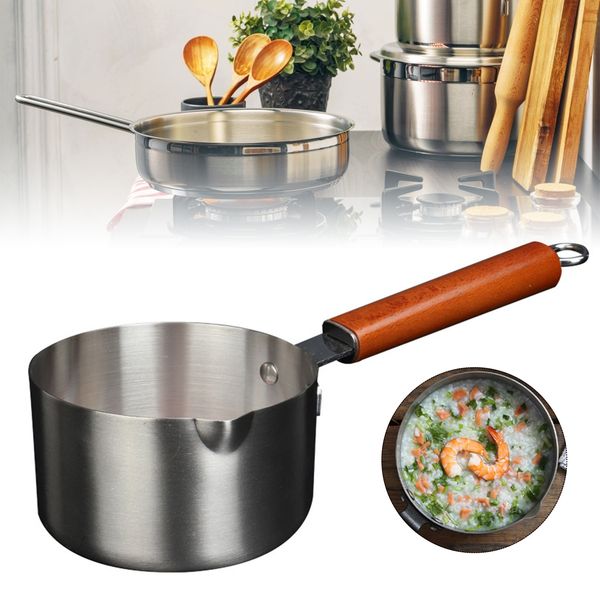 Milk Pot Japanese Saucepan NonStick Stainless Steel s Soup Kitchen Cooking Pan With Wooden Handle Cookware 230311
