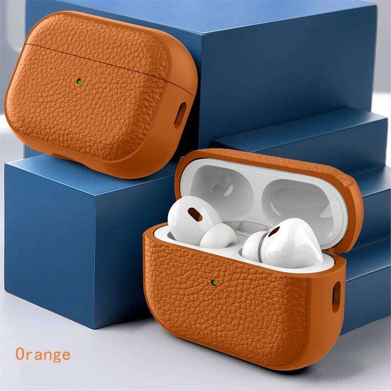 leather texture case for apple 1 2 3 4 pro air pods wrieless bluetooth earphone protective cover antilost headphone bag