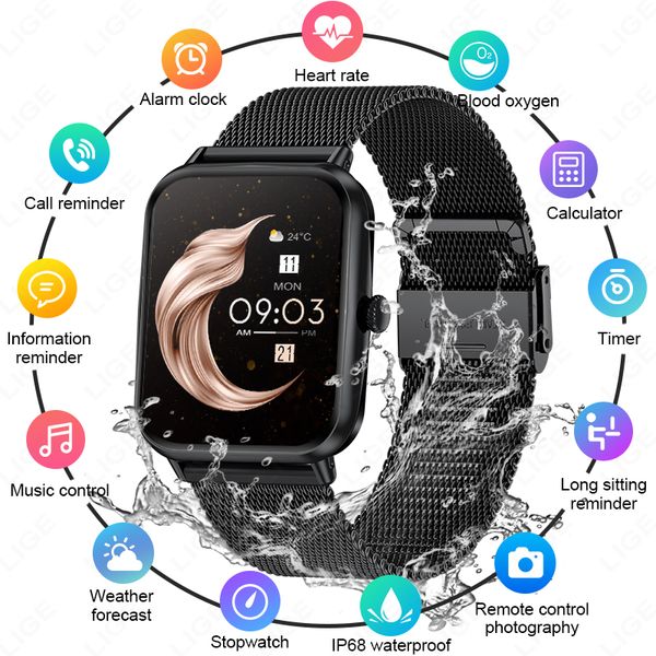 LIGE&#039;s latest Bluetooth smartwatch sports meter step multi-functional watch lift screen light sleep monitoring music control Bluetooth