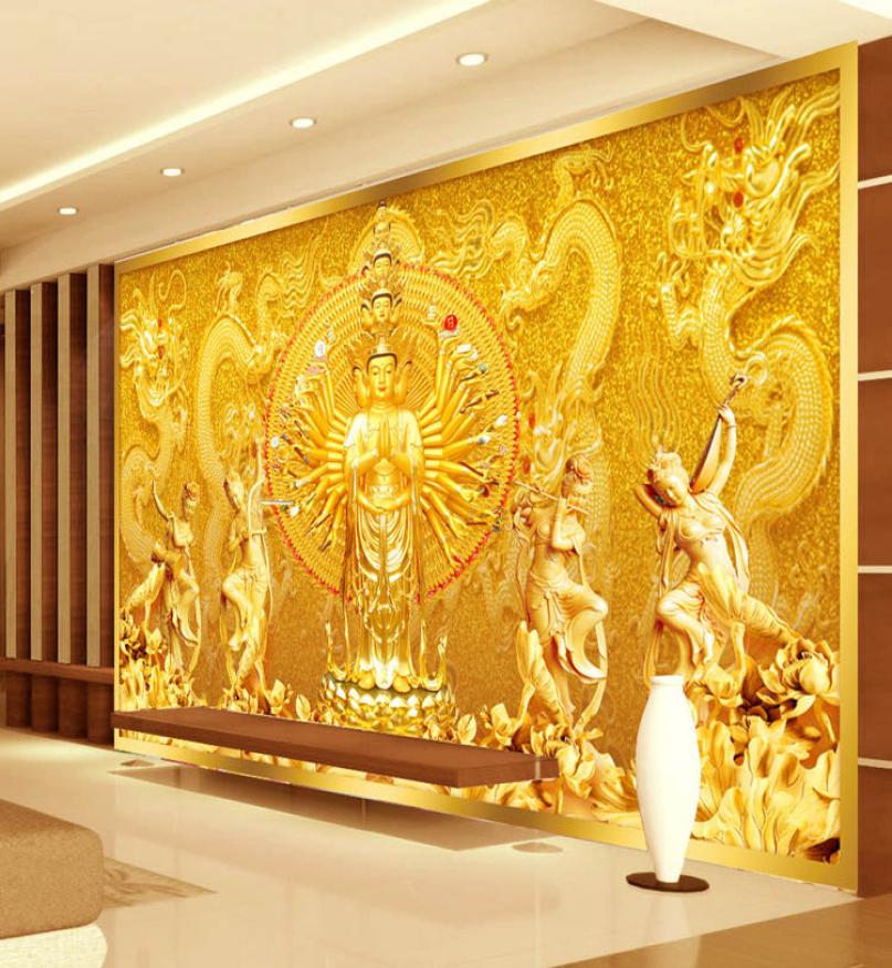 Gold Buddha Po wallpaper Custom 3D Wall Murals Avalokitesvara Wallpaper Bedroom Living room Office Art Room decor Home decorati4412334