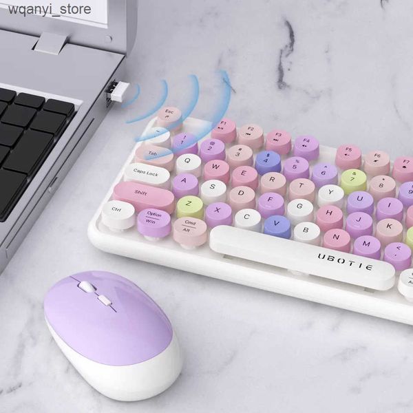 Keyboards UBOTIE color wireless keyboard and mouse combination 104 key circular retro keyboard numeric keypad suitable for girls L240910