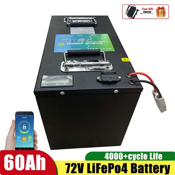 72v 60ah lítio ferro lifepo4 bateria bluetooth bms app para 5000w scooter motocicleta empilhadeira guindaste caminhão + carregador