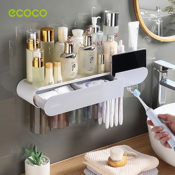 Toothbrush Holders ECOCO Magnetic Adsorption Inverted Toothbrush Holder Automatic Toothpaste Squeezer Dispenser Storage Rack Bathroom Access