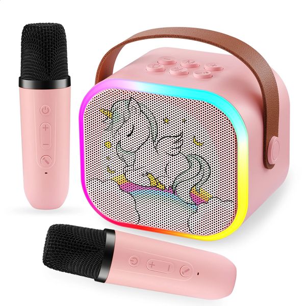 Bluetooth unicorn karaoke machine with 2 wireless microphones suitable for childrens birthday gifts family singing mini KTV portable ser 241