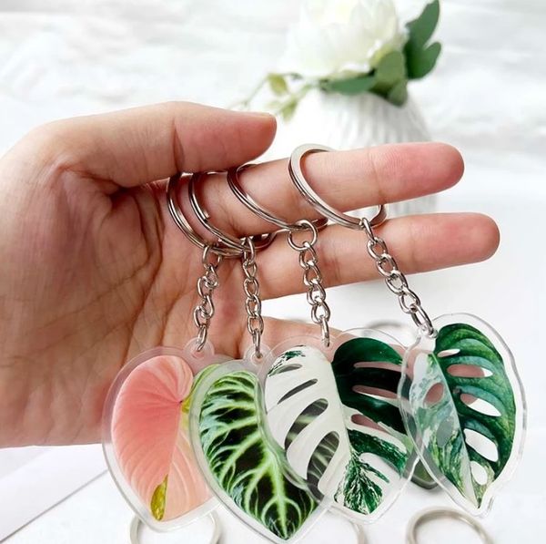 Acrylic Phone Lanyard Keychains Fashion Leaf Shape Handbag Pendant Keyring Holder Bag Charm Keychain DIY Accessories
