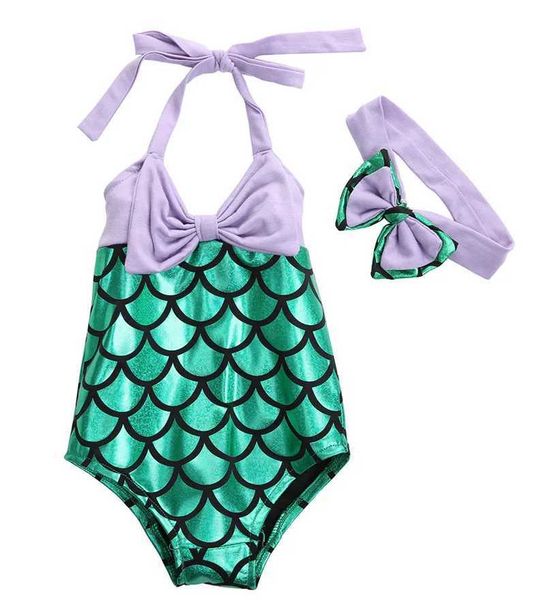 One-Pieces 1-7 year old baby girl swimsuit green mermaid fish scale swimsuit 2024 summer swimming childrens swimsuit H250212