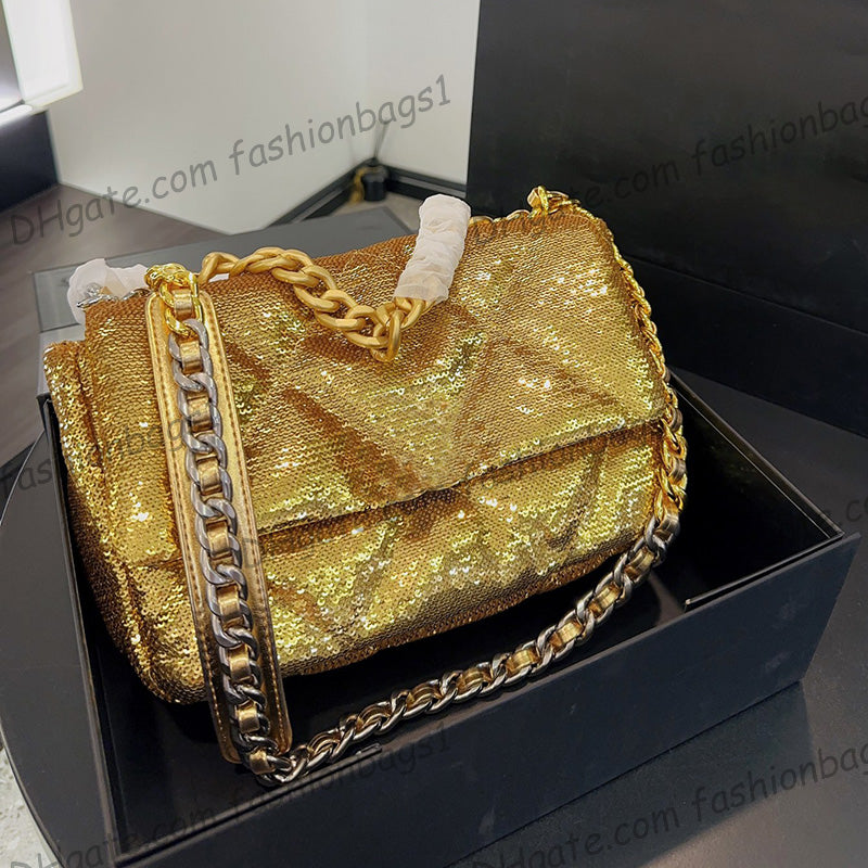 Womens 19 Series Sequins Mermaid Colors Shimmer Bags Gold-silver Metal Hardware Matelasse Chian Crossbody Shoulder Purse Glitter Designer Handbags 2