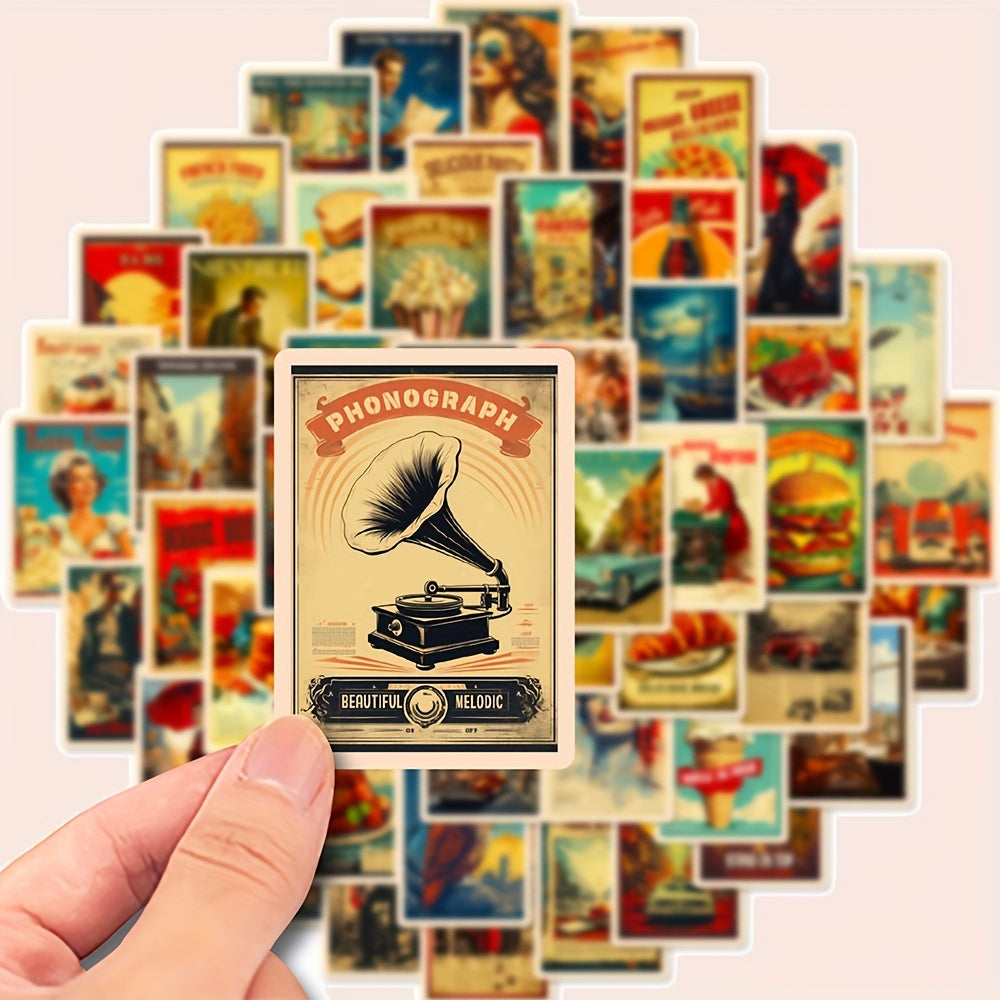 TEMU 50pcs Retro Poster Waterproof Graffiti Stickers Can Decorate Computer Mobile Phone Notebook Water Cup Helmet Guitar Luggage