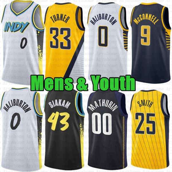 Custom Mens Youth Tyrese Haliburton Basketball Jersey Pascal Siakam Bennedict Mathurin Indianas Pacer Obi Toppin Myles Turner Aaron Nesmith