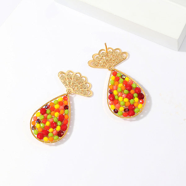 Boucles d'oreilles pendantes classiques en acier inoxydable 201 avec perles de verre