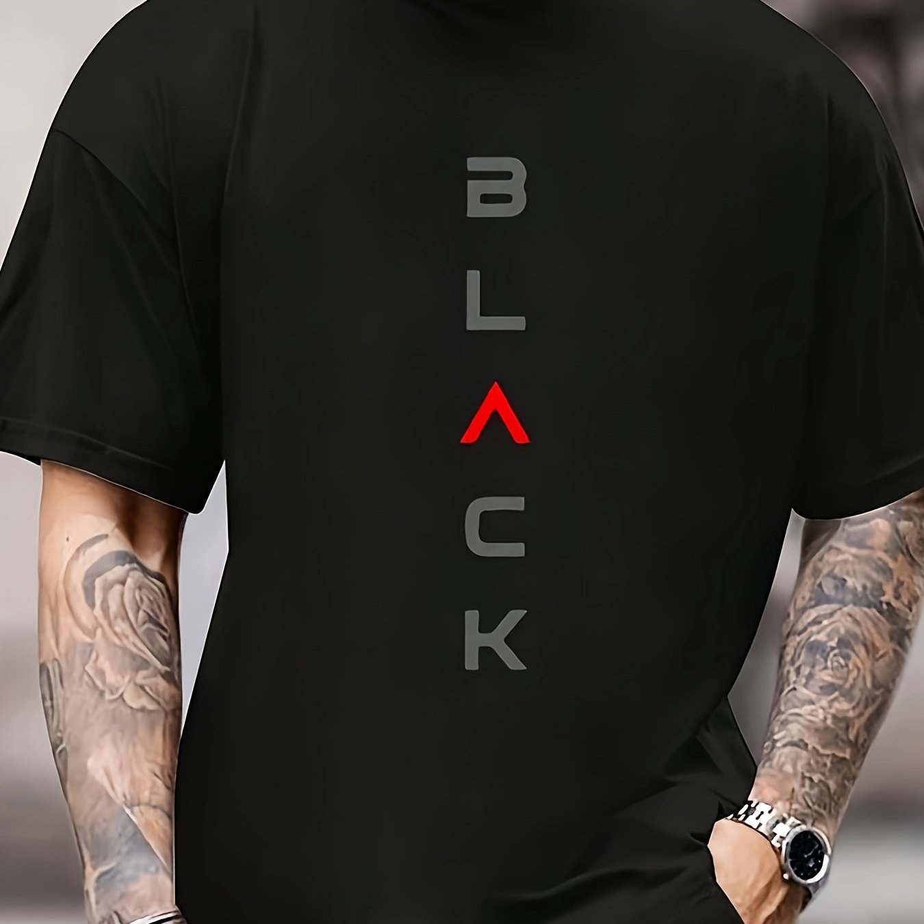 TEMU Men' Crew Neck T-shirt - Short Sleeve, 220g Cotton, Heat Transfer Printed Casual Top For Casual Attire