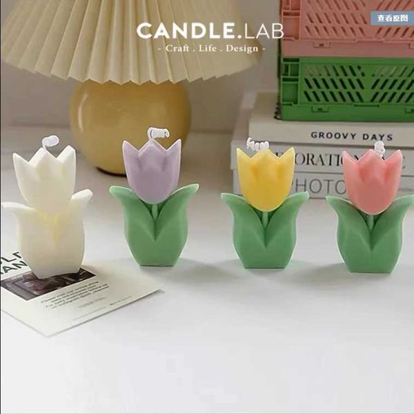 Ins Small Fresh Flower Candle Modern Home Decorative Ornaments Cute Tulip Aromatherapy Scented Candles Birthday GiftsXJ240830