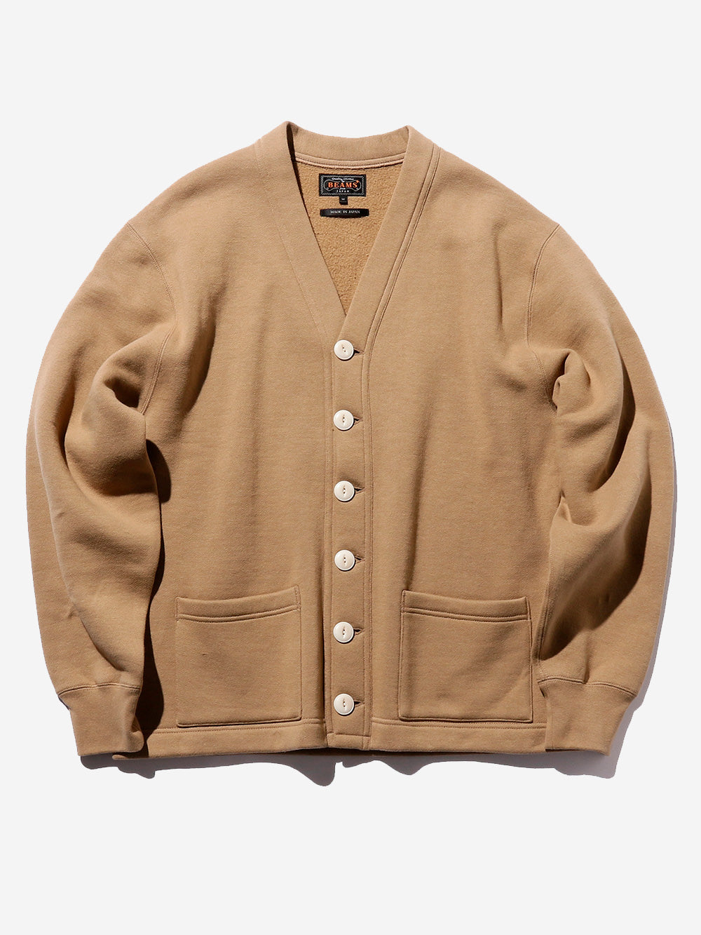BEAMS PLUS_Sweat V Cardigan Raised Back beige_Beige_M_Homme