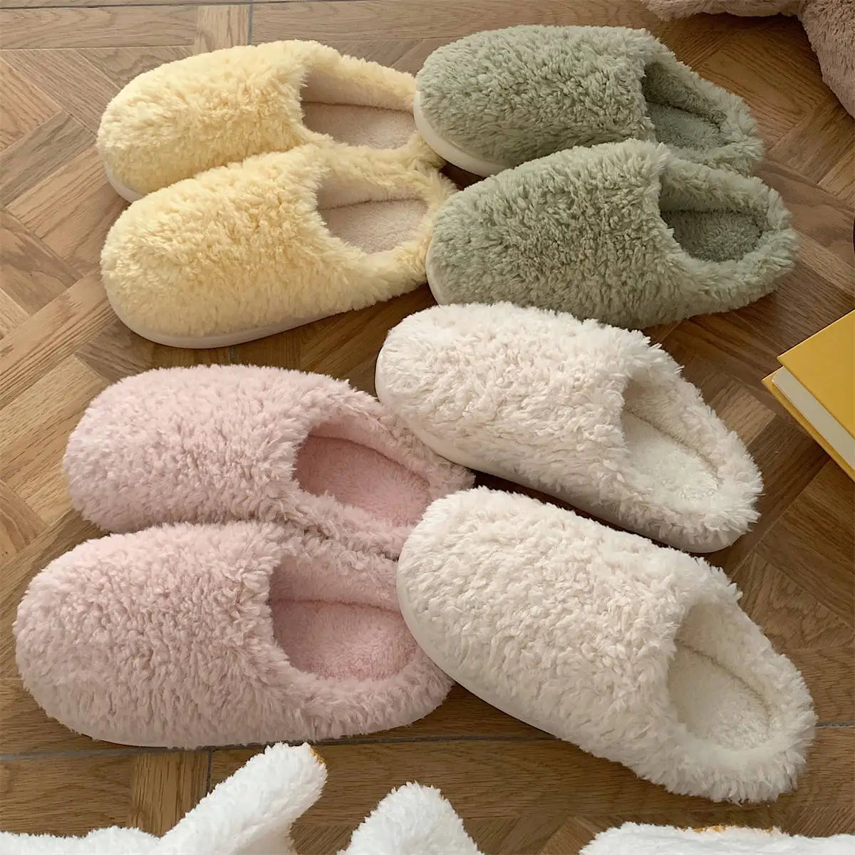 Home Slippers Women Girls Cute Fluffy Shoes Winter Warm Plush Indoor Flats Bedroom Slides Female Furry Slipper Japanese Style popular chaussures