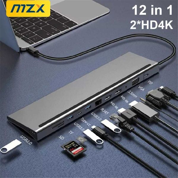12 in 1 USB Multi hub Docking Station Type C Multi hub Extension A HDMI Compatible RJ45 Pro Adapter Dock for MacBook Mac Laptop CL240905