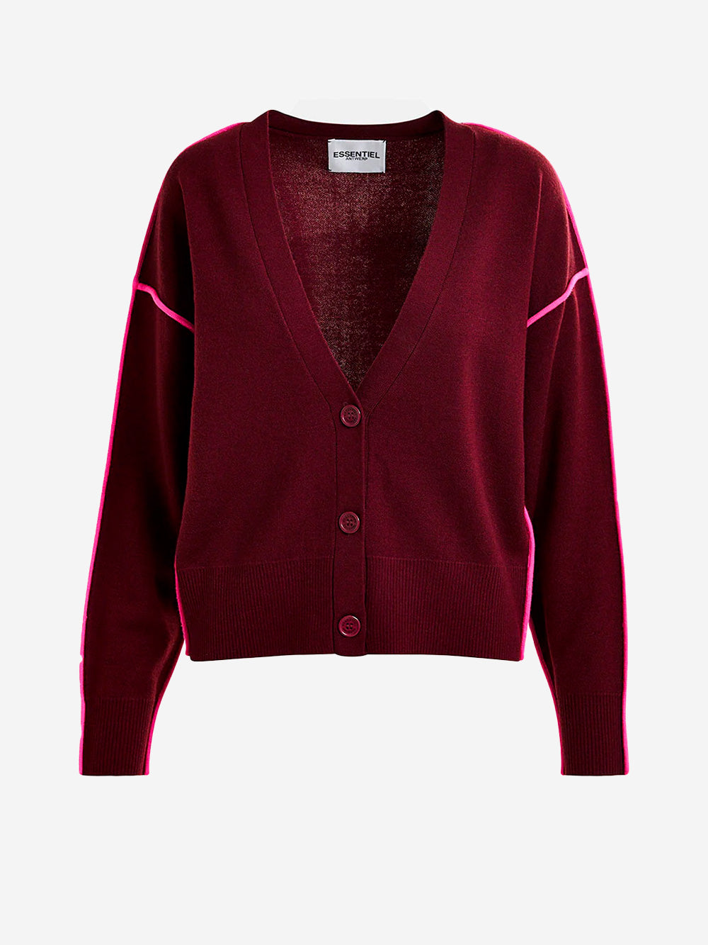 ESSENTIEL ANTWERP_Cardigan misto lana con dettagli a contrasto_Viola_M_Donna