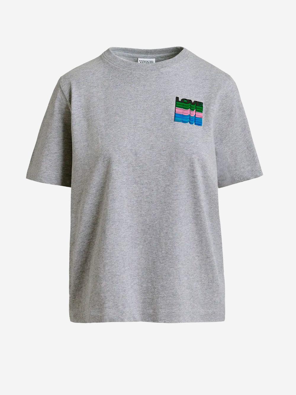 ESSENTIEL ANTWERP_T-shirt gris avec broderie à paillettes 'Love'_Gris_2_Femme