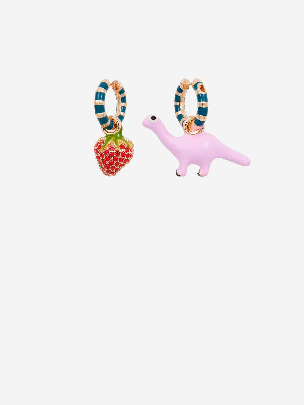 ESSENTIEL ANTWERP_Gold and blue hoop earrings with dinosaur and strawberry pendants_Multicolor__Women