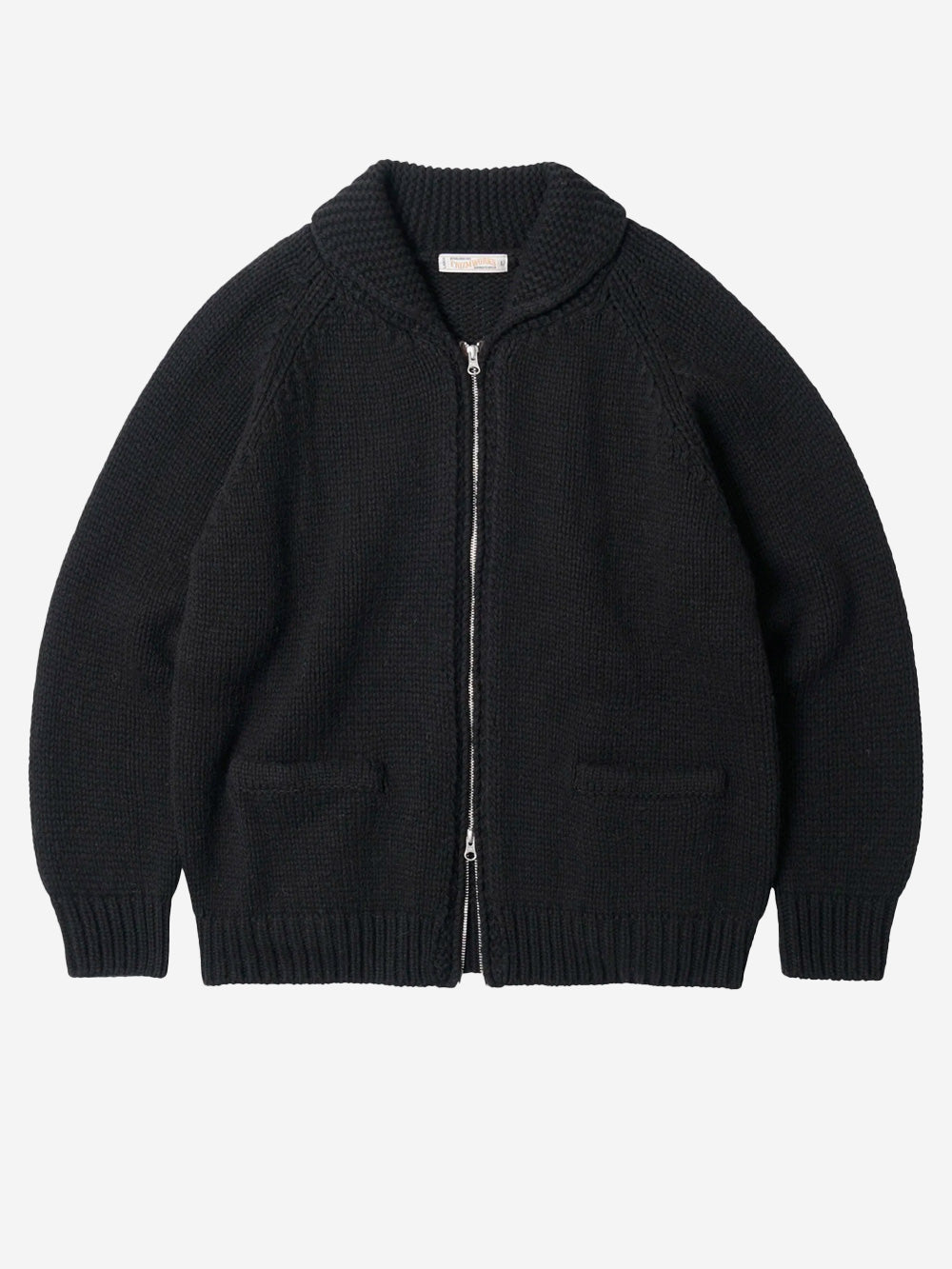 FRIZMWORKS_Cowichan cardigan in black wool blend with zipper_Black_M_Men