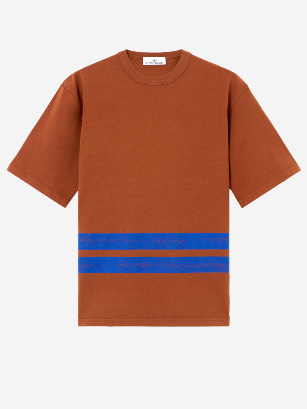 STONE ISLAND_Kurzärmeliges Oversize-T-Shirt mit aufgedruckten 'Marina'-Bändern_Braun_L_Mann