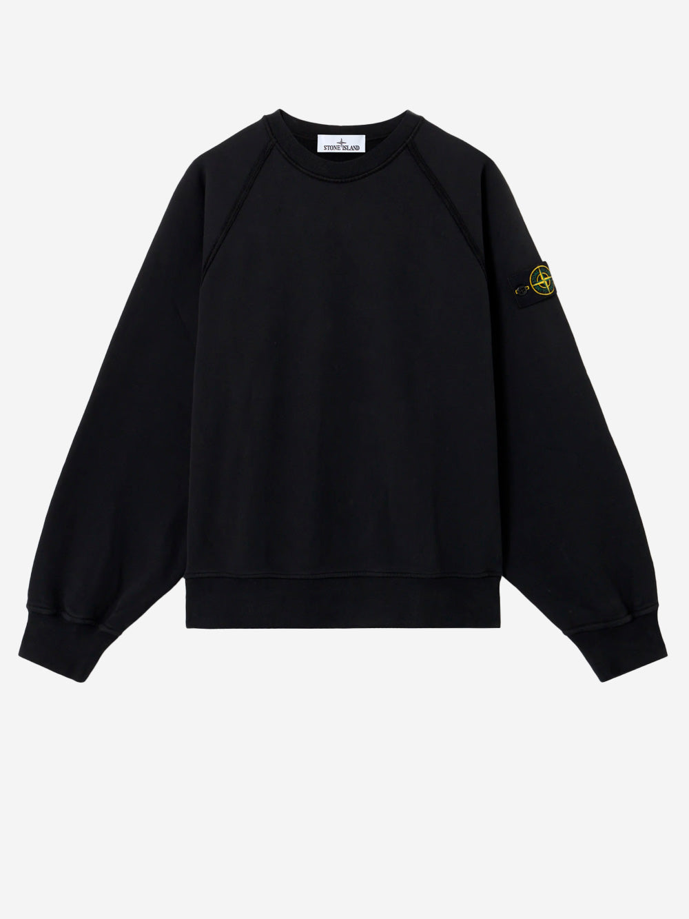 STONE ISLAND_Sweat-shirt noir surdimensionné à col ras du cou et manches raglan_Noir_XXL_Homme