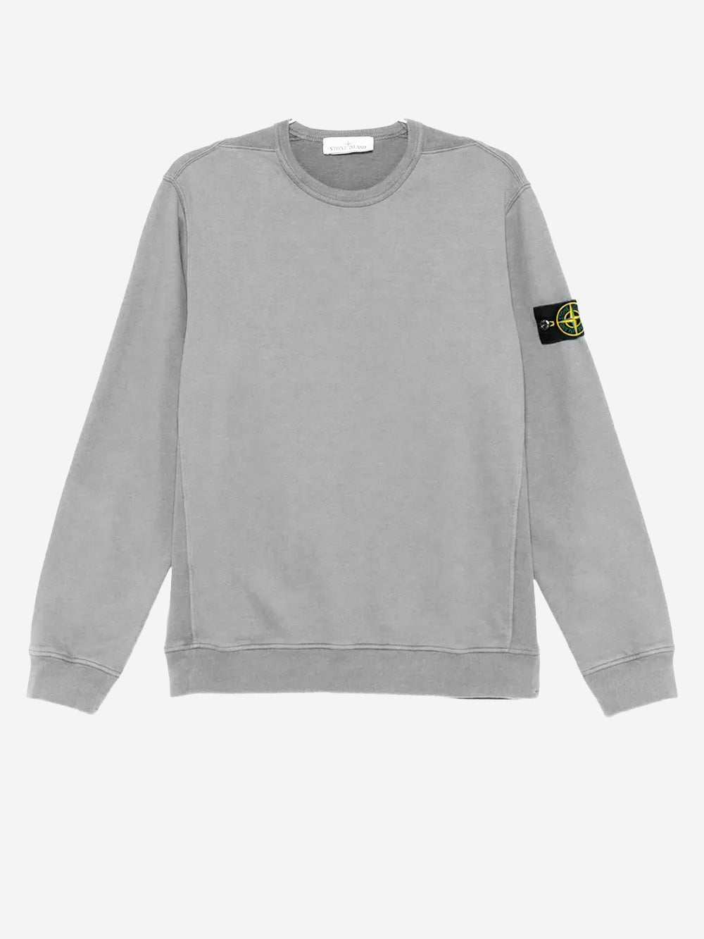 STONE ISLAND_Sweat-shirt gris côtelé à col ras du cou avec badge_Gris_L_Homme