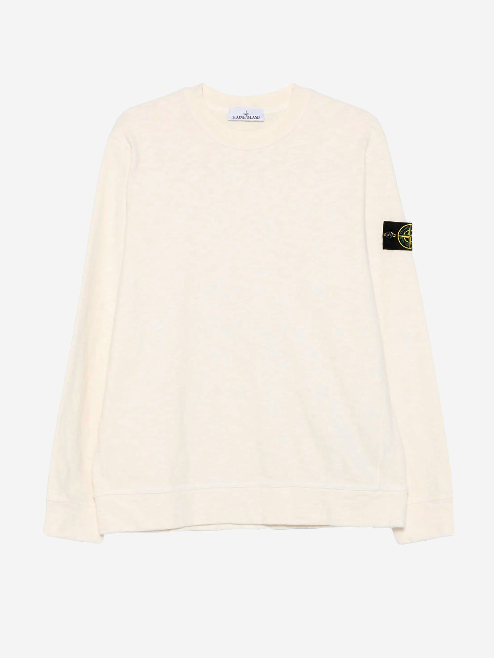 STONE ISLAND_Vanisé gauzed cream crewneck sweatshirt with inlays and Compass badge_White_L_Men