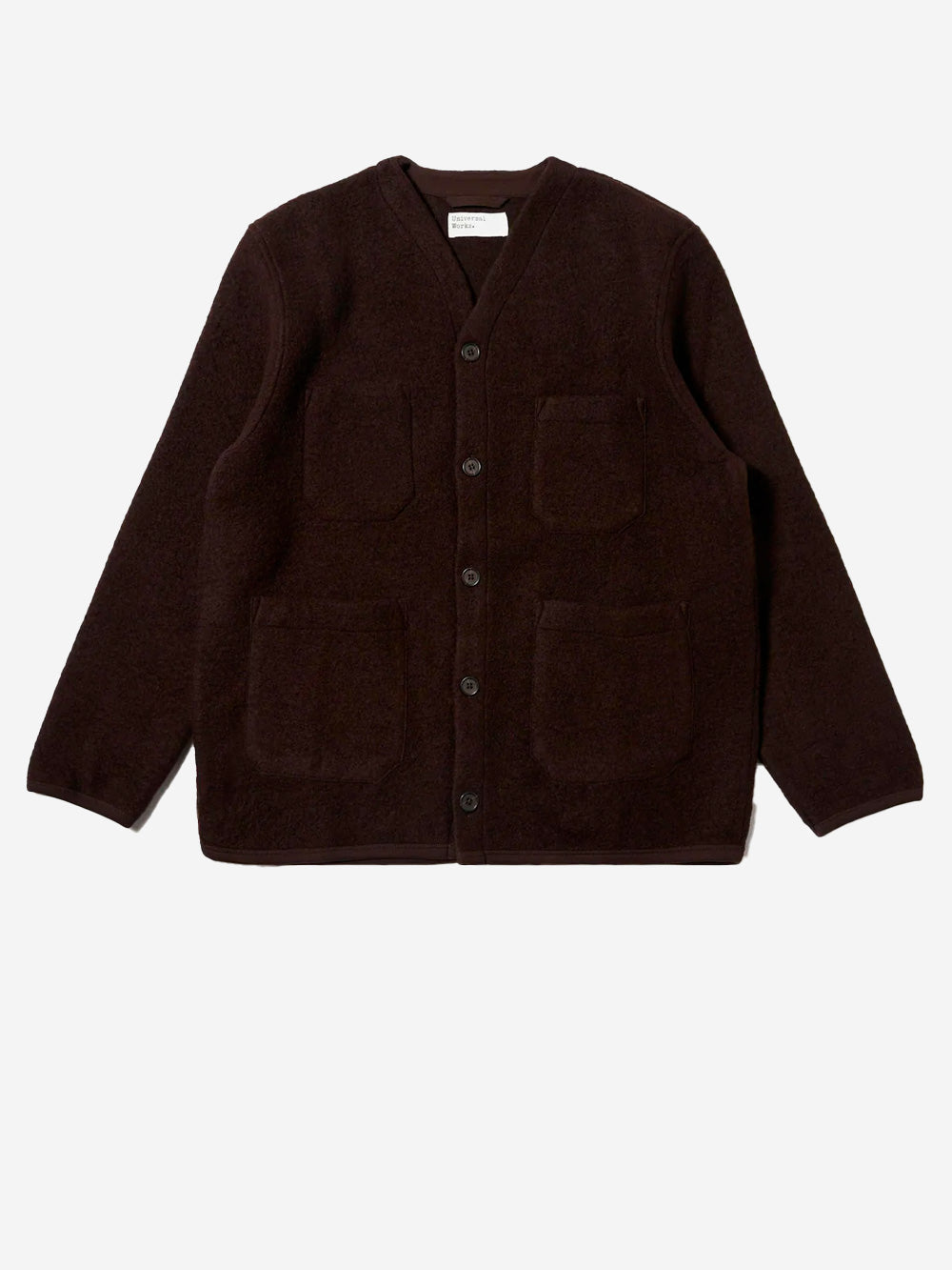 UNIVERSAL WORKS_Cardigan en laine polaire marron avec poches plaquées_Marron_XL_Homme
