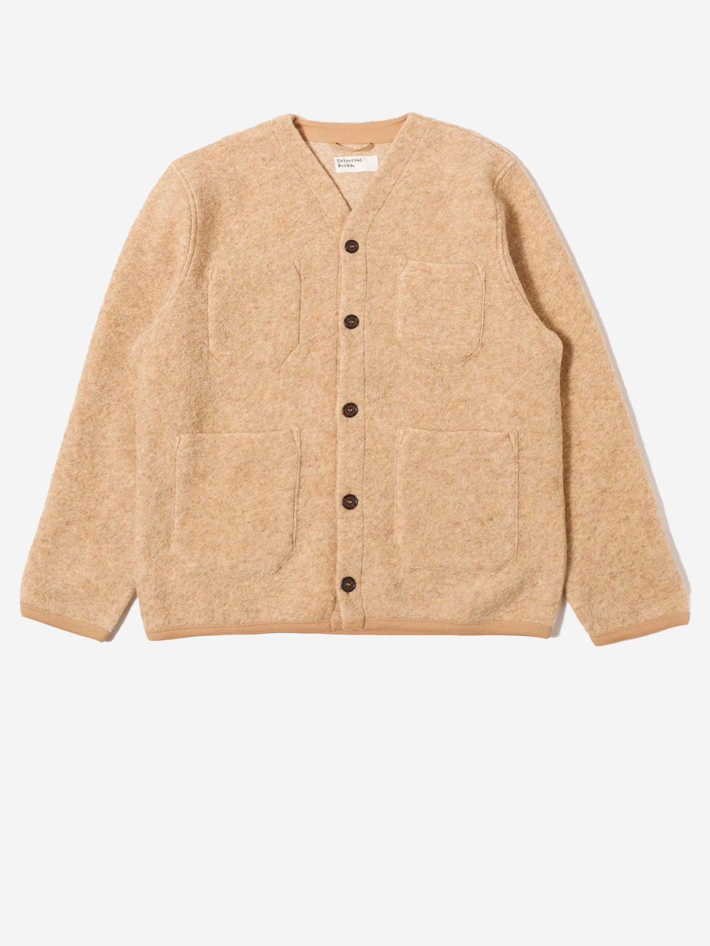 UNIVERSAL WORKS_Beige wool fleece cardigan with patch pockets_Beige_L_Men