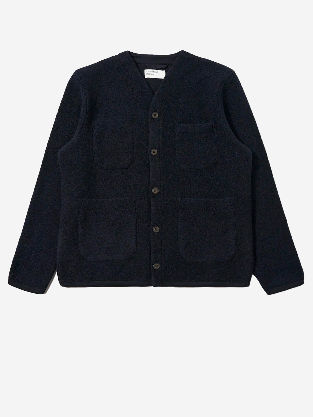 UNIVERSAL WORKS_Navy blue wool fleece cardigan with patch pockets_Blue_XL_Men