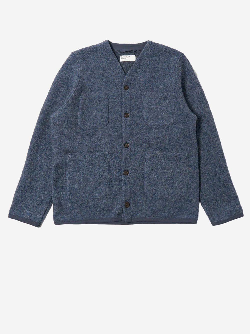 UNIVERSAL WORKS_Cardigan en laine polaire bleu ardoise avec poches plaquées_Bleu clair_L_Homme