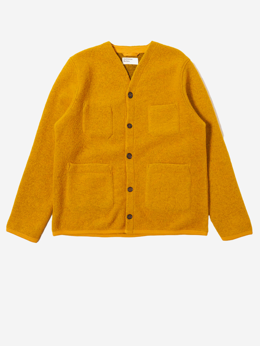 UNIVERSAL WORKS_Yellow wool fleece cardigan with patch pockets_Yellow_L_Men