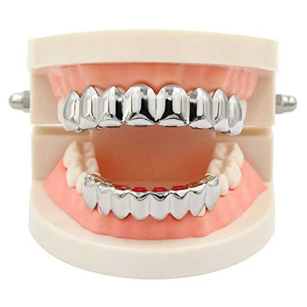 Top Bottom False Teeth Halloween Grills Copper Plated Gold Tooth Performance Party Ornament Accessories Silver SetXJ250114