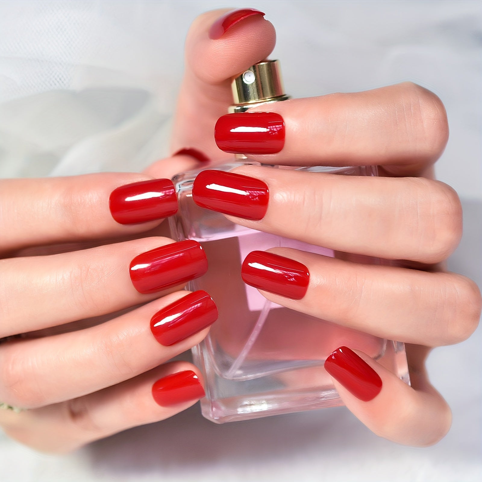 TEMU Medium Square Press On Nails - Solid Glossy Fake Nails For Weddings & Special Occasions | Manicure, Durable & Easy To Apply, Wedding Manicure,