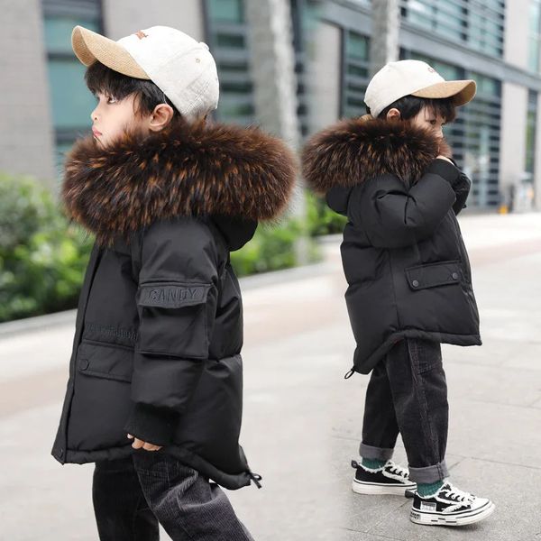 Down Coat Boys Winter Children Jacket Big Fur Collar Hooded Snow Wear Girls Thicken Outerwear Kids 28years Clothes TZ597 231121
