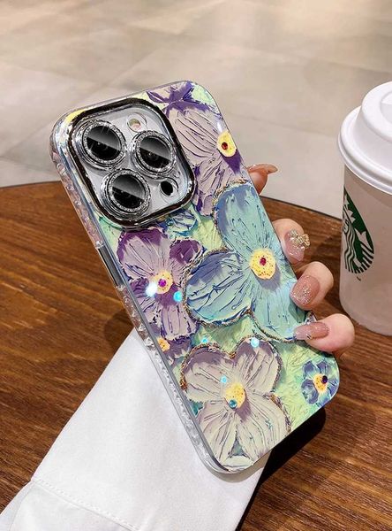 Cellphone Case Luxury and fashionable floral glitter laser phone case suitable for iPhone 11 12 13 14 15 16 Pro Max diamond shock resistant